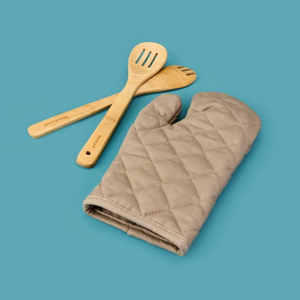 Gabardin Fırın Eldiveni - Bej - 17x30 cm - Resim 2