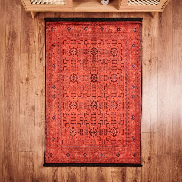 Soft Atlas Afgan Desenli Halı - Kırmızı - 120x180 cm ürün görseli 1