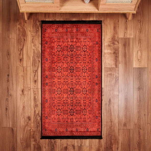 Soft Atlas Afgan Desenli Halı - Kırmızı - 80x150 cm - 1