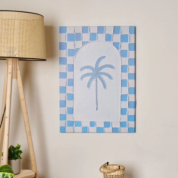 Deco Palm Breeze Kanvas Tablo - Beyaz / Mavi - 50x70 cm ürün görseli 1