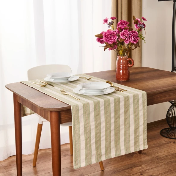 Soft Freya Runner - Yeşil / Ekru - 50x130 cm ürün görseli