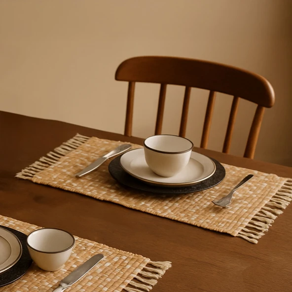 Houseware Püsküllü Amerikan Servis - Bej - 45x35 cm ürün görseli