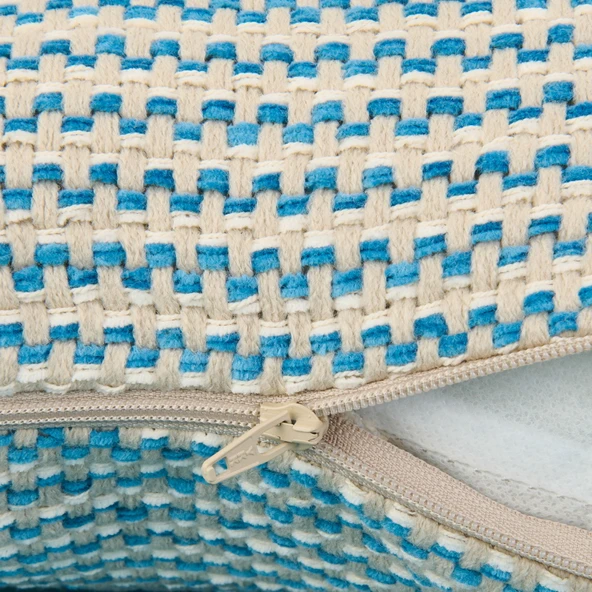 Soft Shiny Kırlent - Bej / Mavi - 45x45 cm - Resim 3