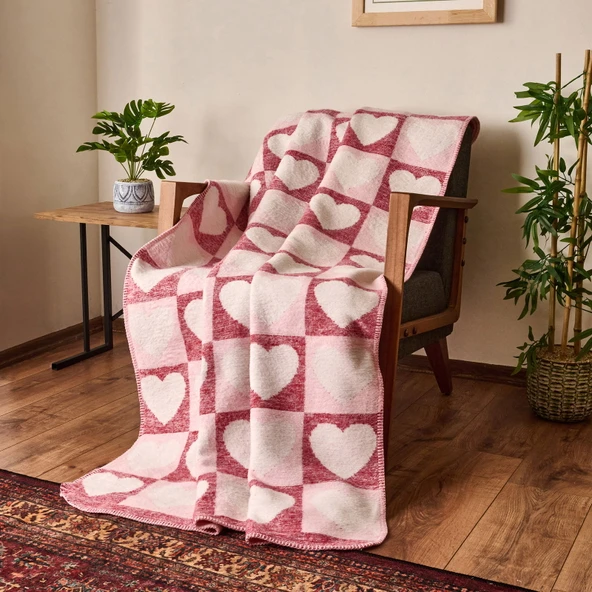 Soft Amour Pamuklu Tv Battaniyesi - Pembe / Kırmızı - 130x170 cm ürün görseli
