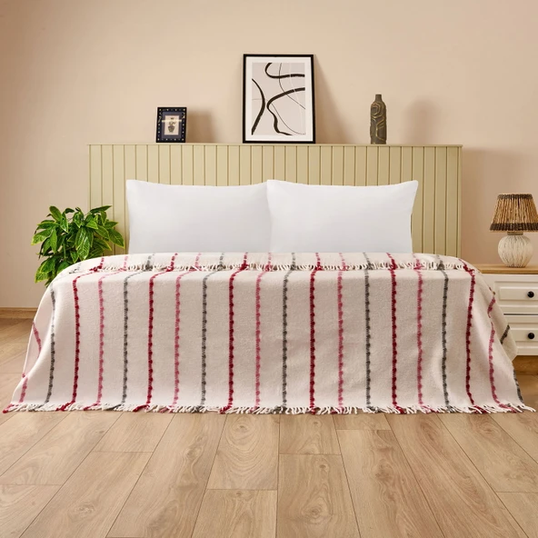 Soft Elvia Pamuklu Çift Kişilik Battaniye - Krem - 200x220 cm ürün görseli