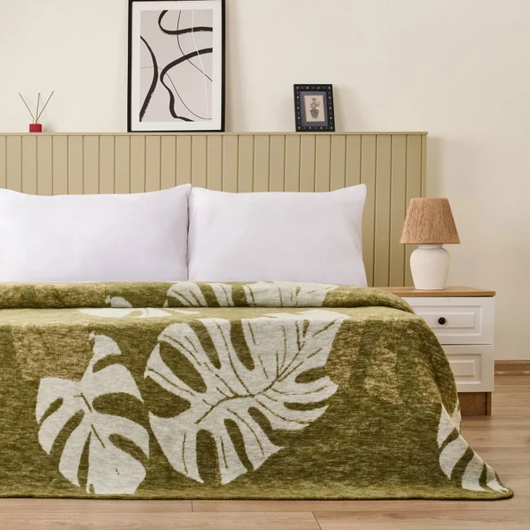 Soft Tropic Pamuklu Çift Kişilik Battaniye - Yeşil - 200x220 cm ürün görseli 1