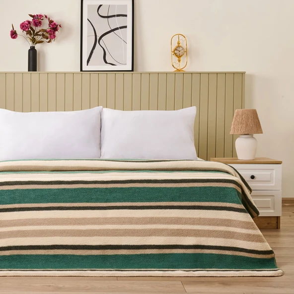 Soft Huzra Pamuklu Çift Kişilik Battaniye - Yeşil - 200x220 cm ürün görseli