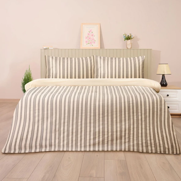 Soft Rene İpliği Boyalı Çift Kişilik Nevresim Takımı - Beyaz / Antrasit ürün görseli