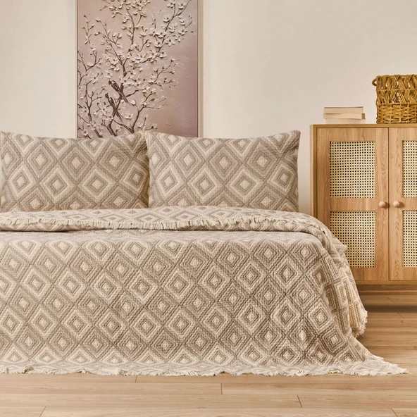 Soft Tamyr Çift Kişilik Yatak Örtüsü Seti - Bej - 230x250 cm ürün görseli