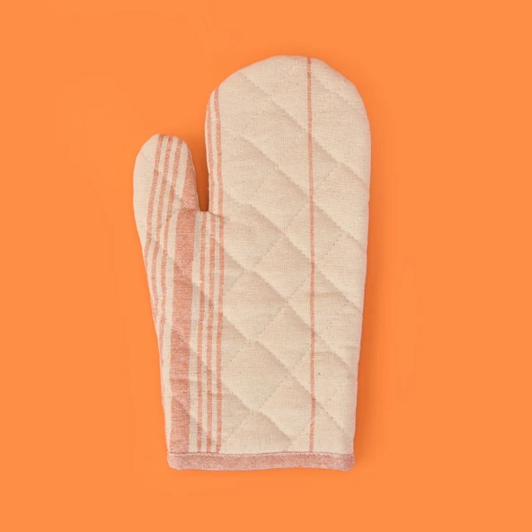 Tarçın Fırın Eldiveni - Ekru / Kiremit - 17x30 cm - Resim 2