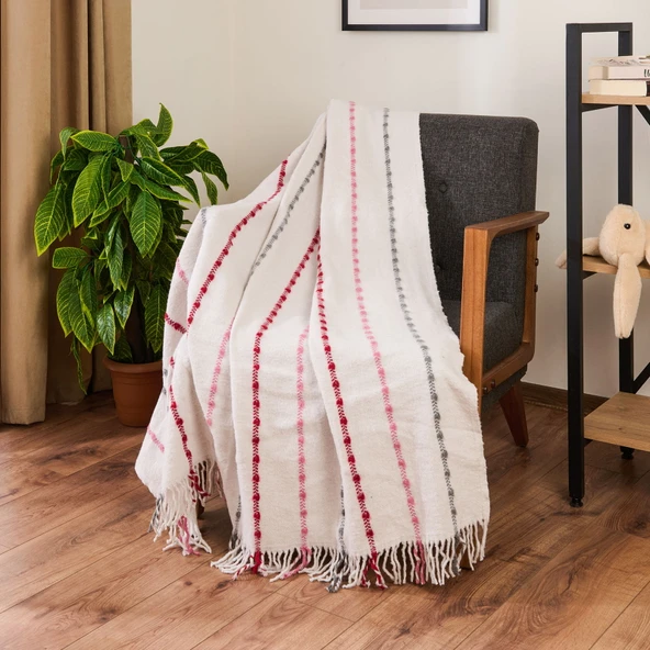 Soft Elvia Pamuklu Tv Battaniyesi - Krem - 130x170 cm ürün görseli