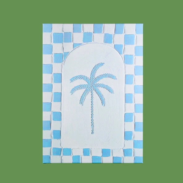 Deco Palm Breeze Kanvas Tablo - Beyaz / Mavi - 50x70 cm - Resim 2