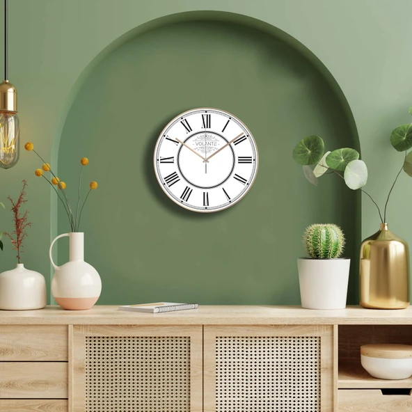 Elegant Duvar Saati - Bronz / Beyaz - 30 cm ürün görseli 1