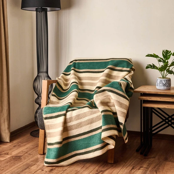 Soft Huzra Pamuklu Tv Battaniyesi - Yeşil - 130x170 cm ürün görseli 1