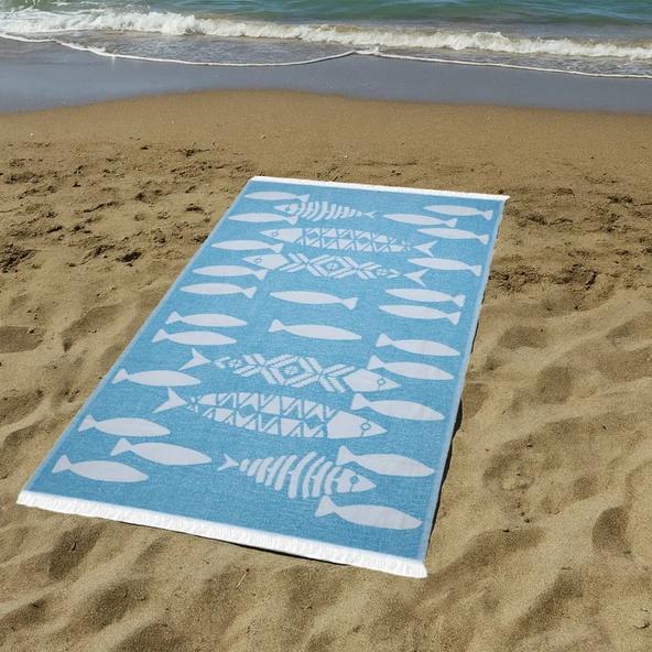 Soft Balık Desenli Peştamal - Mavi - 90x160 cm ürün görseli 1