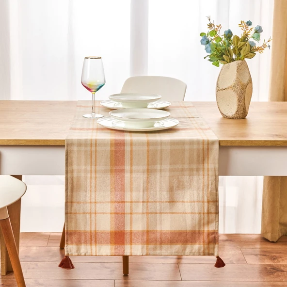 Ekose Runner - Ekru / Kiremit - 45x150 cm - Resim 2