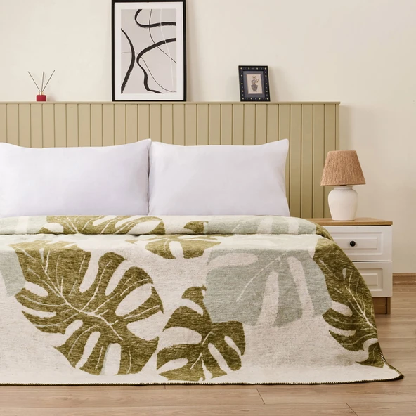 Soft Tropic Pamuklu Çift Kişilik Battaniye - Yeşil - 200x220 cm - Resim 2