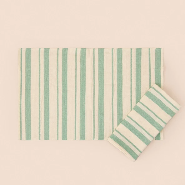 Soft Alno 2'li Amerikan Servis - Ekru / Yeşil - 30x50 cm - Resim 3