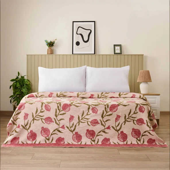 Soft Granate Pamuklu Çift Kişilik Battaniye - Ekru / Kırmızı - 200x220 cm ürün görseli