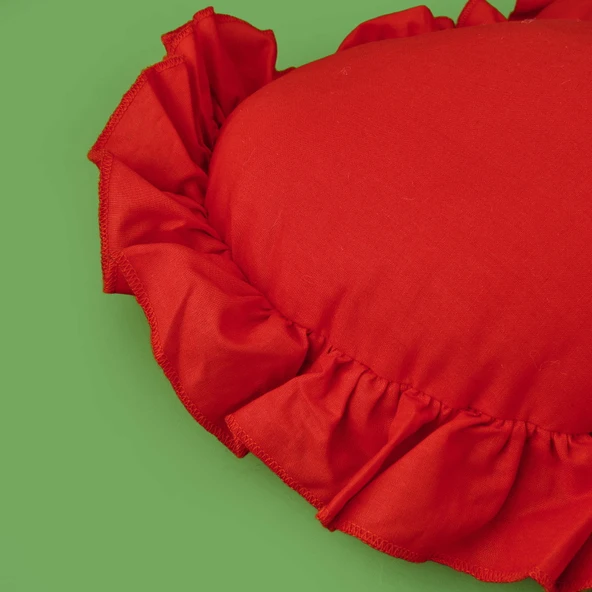 Soft Fırfırlı Kalpli Kırlent - Kırmızı - 49x48 cm - Resim 2