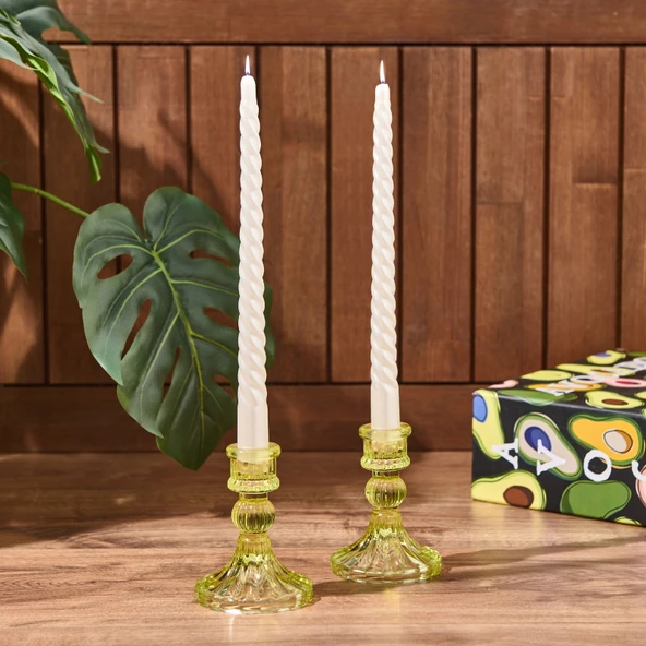 2'li Burgu Şamdan Mumu - Sedef Beyaz - 25 cm ürün görseli 1