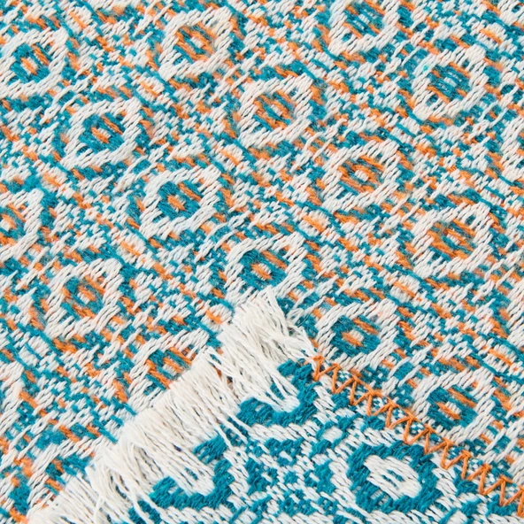 Soft Zemira Pamuklu Tek Kişilik Battaniye - Mavi / Turuncu - 150x200 cm - Resim 3