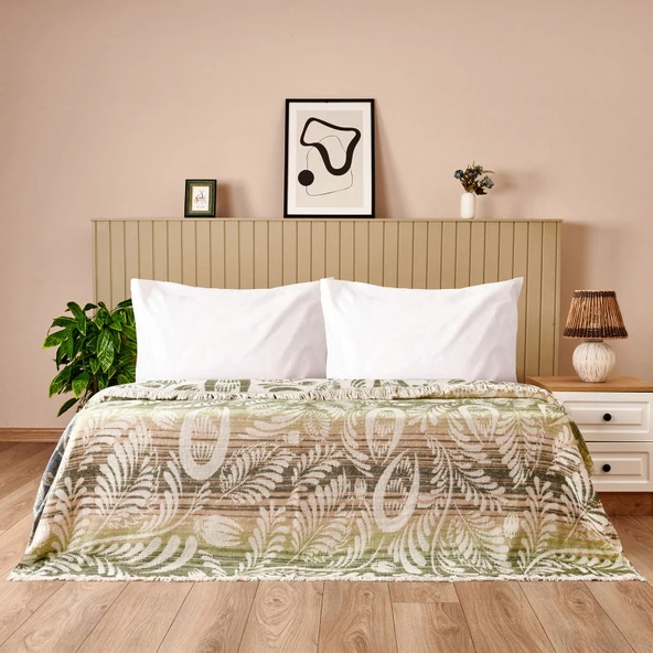 Soft Fathi Pamuklu Çift Kişilik Battaniye - Yeşil - 200x220 cm ürün görseli