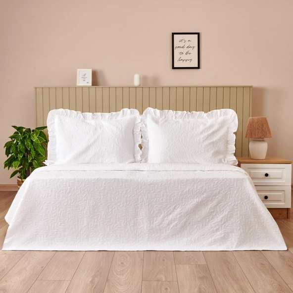 Soft Mauro Çift Kişilik Yatak Örtüsü Seti - Beyaz - 220x240 cm + 50x70 cm ürün görseli