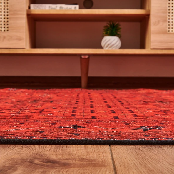 Soft Atlas Afgan Desenli Halı - Kırmızı - 120x180 cm - Resim 2