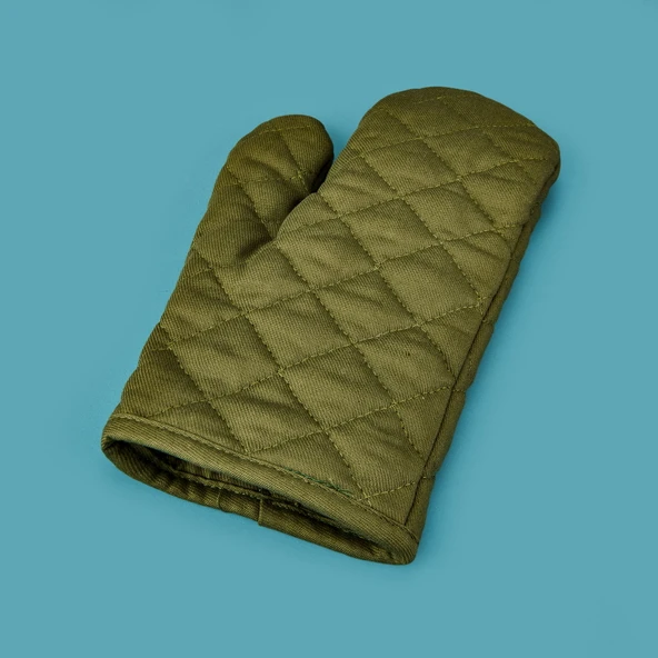 Gabardin Fırın Eldiveni - Yeşil - 17x30 cm ürün görseli 1