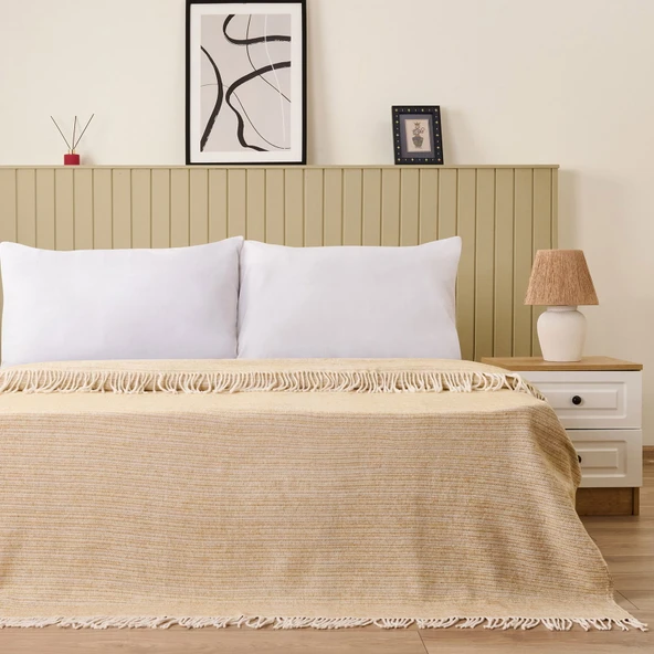 Soft Luma Pamuklu Çift Kişilik Battaniye - Bej / Krem - 200x220 cm ürün görseli