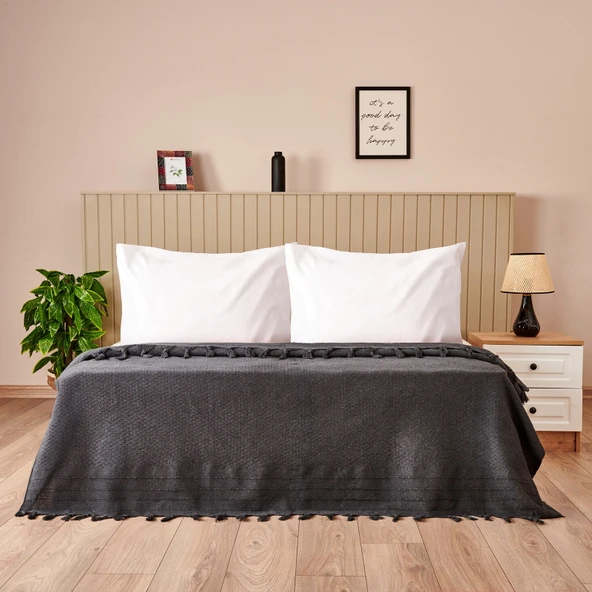 Soft Arven Çift Kişilik Yatak Örtüsü - Antrasit - 200x230 cm ürün görseli 1