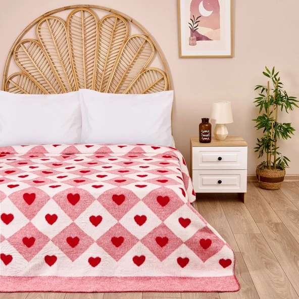 Soft Kalpli Pamuklu Çift Kişilik Battaniye - Kırmızı - 200x220 cm ürün görseli 1