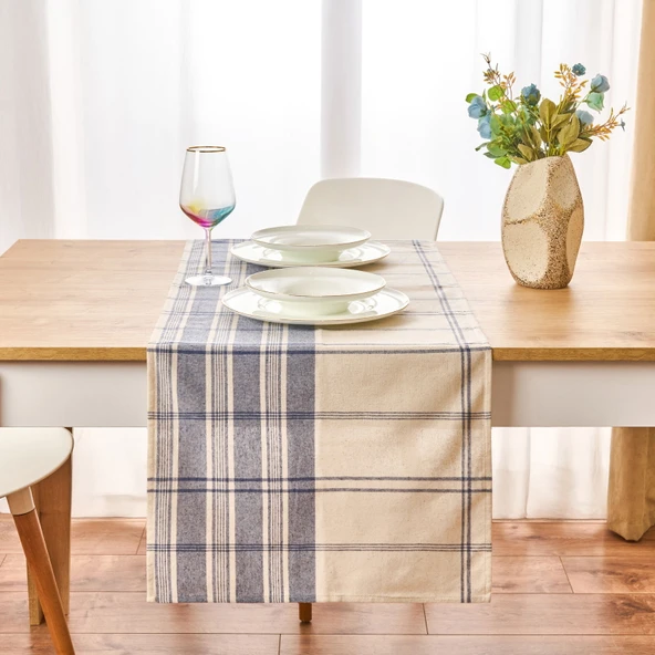 Deniz Runner - Ekru / Mavi - 45x150 cm - Resim 2