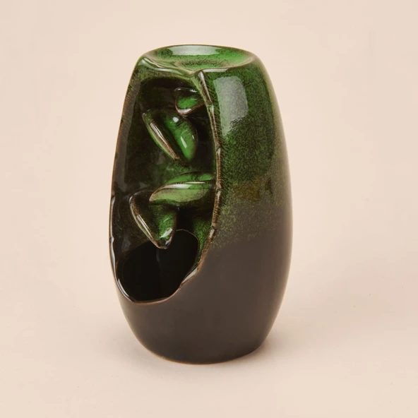 Seramik Geri Akış Buhurdanlık ve Tütsülük - Yeşil - 13x8 cm