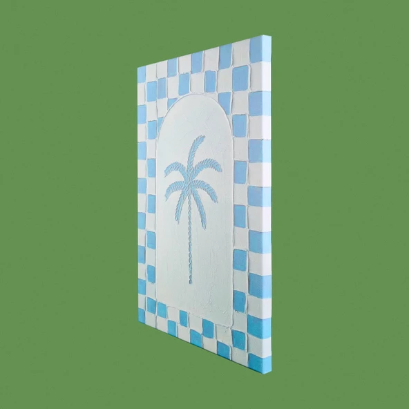 Deco Palm Breeze Kanvas Tablo - Beyaz / Mavi - 50x70 cm - Resim 3