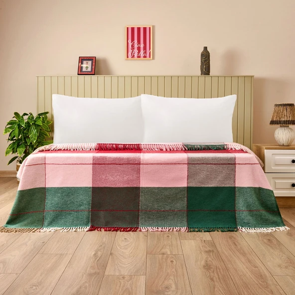 Soft Vintera Pamuklu Çift Kişilik Battaniye - Kırmızı / Yeşil - 180x220 cm ürün görseli