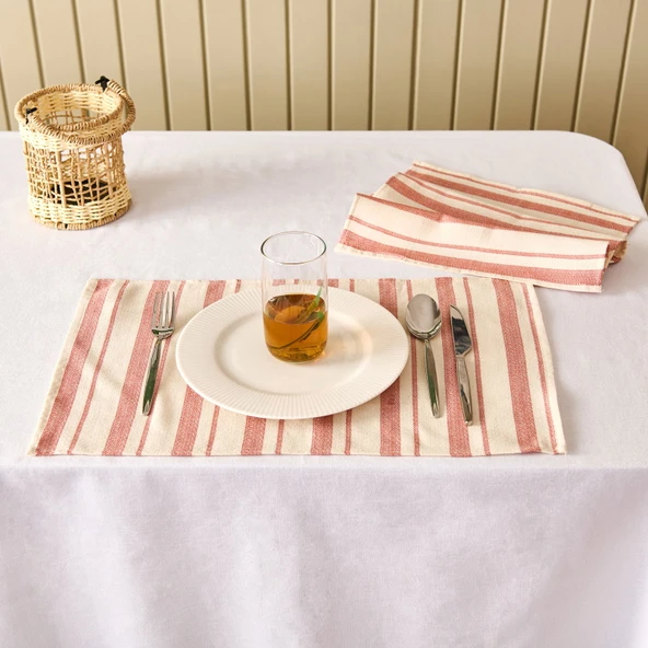 Soft Alno 2'li Amerikan Servis - Ekru / Kiremit - 30x50 cm ürün görseli