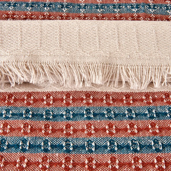 Soft Marun Çift Kişilik Yatak Örtüsü - Ekru / Kırmızı - 200x230 cm - Resim 2