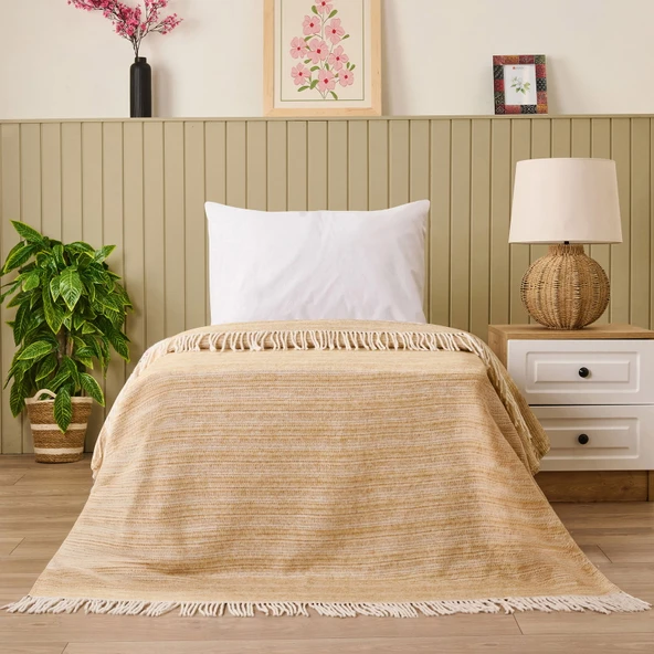 Soft Luma Pamuklu Tek Kişilik Battaniye - Bej / Krem - 150x200 cm ürün görseli