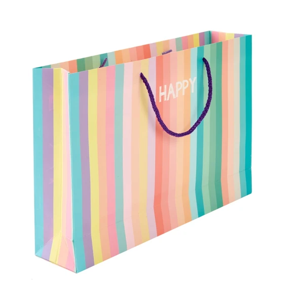 Happy Yatay Karton Çanta - Renkli - 25x38 cm - Resim 2