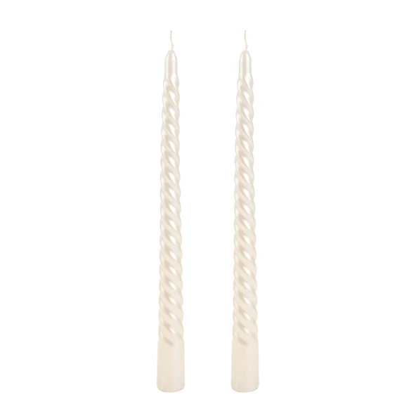 2'li Burgu Şamdan Mumu - Sedef Beyaz - 25 cm - Resim 3