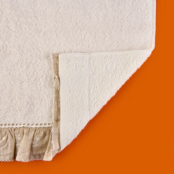 Soft French Cottage Twin Çiçek Desenli Yüz Havlusu - Ekru - 50x90 cm - Resim 3