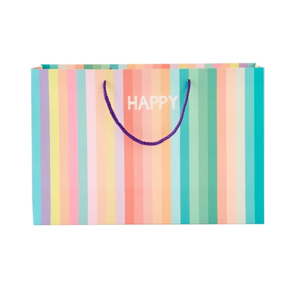 Happy Yatay Karton Çanta - Renkli - 25x38 cm ürün görseli