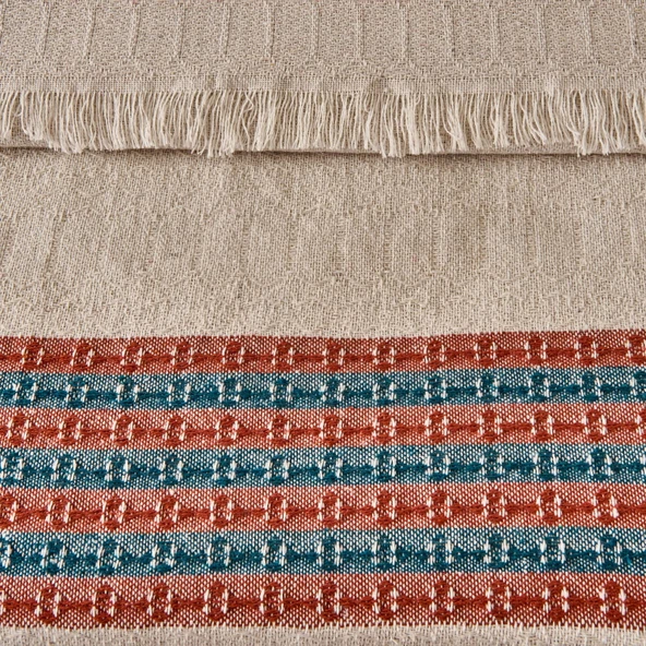 Soft Marun Tek Kişilik Yatak Örtüsü - Ekru / Kırmızı - 160x230 cm - Resim 2