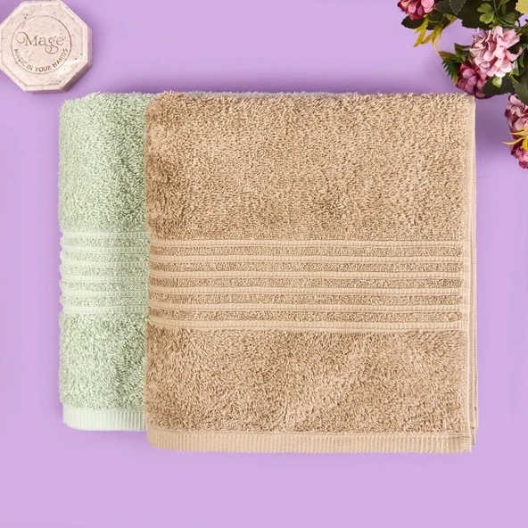 Soft Samantha 2'li Havlu Seti - Mint / Bej - 50x100 cm ürün görseli