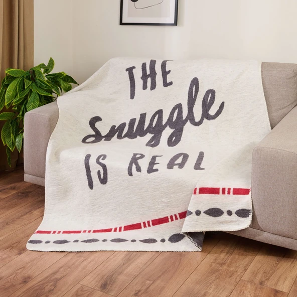 Soft Cozy Pamuklu Tv Battaniyesi - Ekru / Antrasit - 130x170 cm ürün görseli