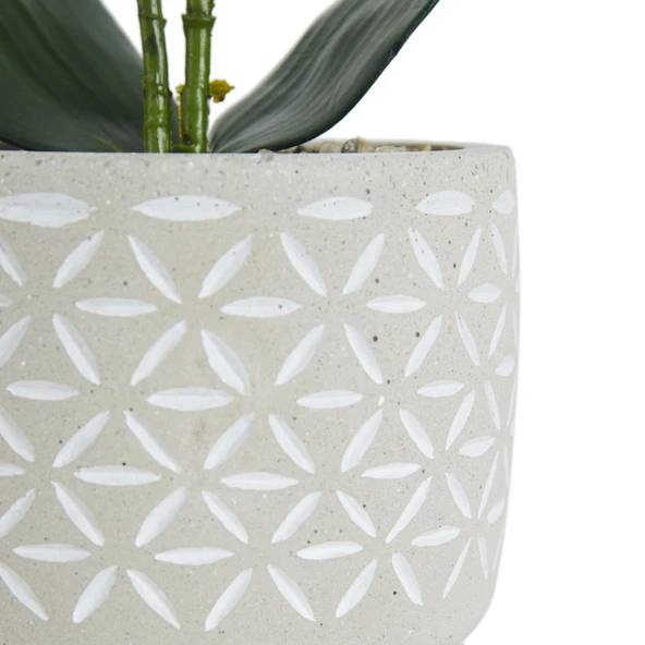 Beton Saksıda Real Touch Orkide - Pembe - 12x35 cm - Resim 3