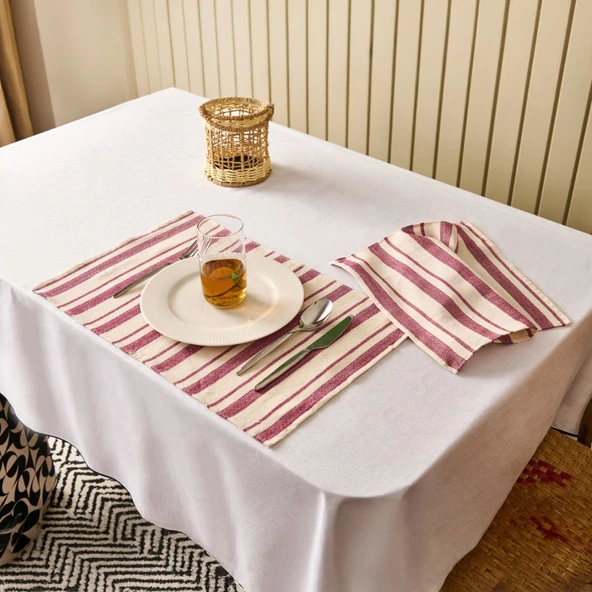 Soft Alno 2'li Amerikan Servis - Ekru / Mürdüm - 30x50 cm - Resim 2