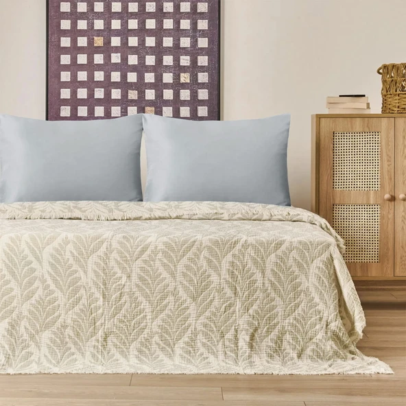 Soft Sardin Çift Kişilik Yatak Örtüsü - Ekru / Haki - 220x240 cm ürün görseli 1